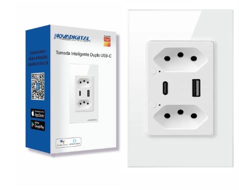 TOMADA INTELIGENTE DUPLA USB BRANCA NOVA DIGITAL