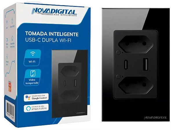 TOMADA INTELIGENTE DUPLA USB BRANCA NOVA DIGITAL