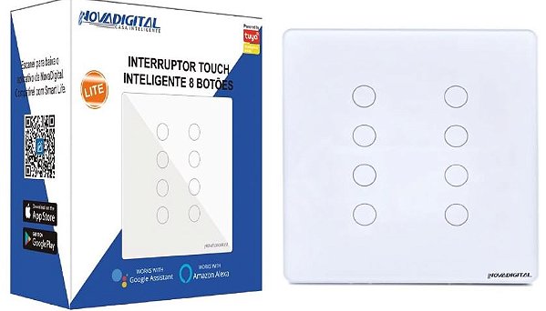 INTERRUPTOR TOUCH INTELIGENTE 8 BOTÕES BRANCO  NOVA DIGITAL