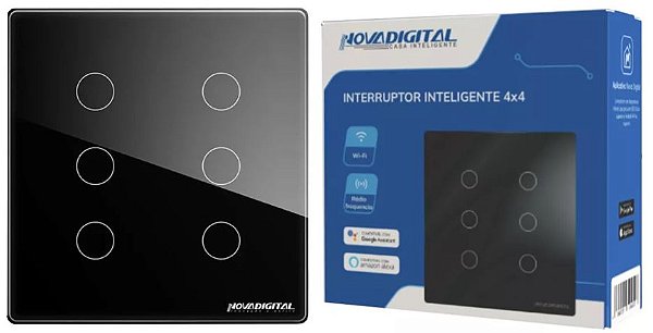 INTERRUPTOR TOUCH INTELIGENTE 4 E 6 BOTÕES PRETO NOVA DIGITAL