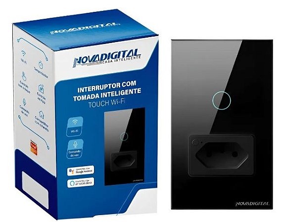 INTERRUPTOR  TOMADA INTELIGENTE COM 1 BOTÃO TOUCH  PRETO NOVA DIGITAL
