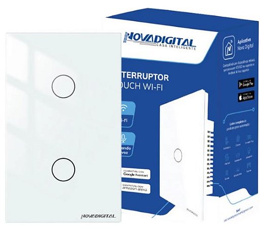 INTERRUPTOR INTELIGENTE TOUCH 2 TECLAS BRANCO NOVA DIGITAL