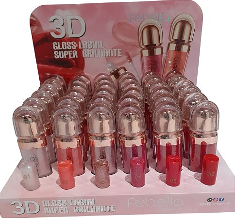 GLOSS LABIAL SUPER BRILHANTE 3D FEBELLA 6 CORES