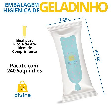 Embalagem Higiênica Geladinho 7x21cm Sacolé Dindin Chup-chup Transparente