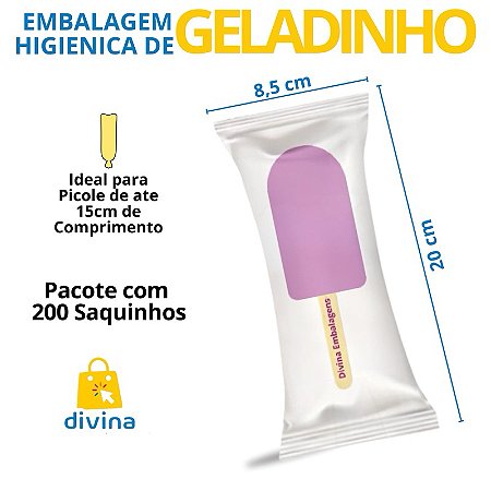 Embalagem Higiênica Paleta Picole  8,5x20cm Transparente Escolha a Qtde