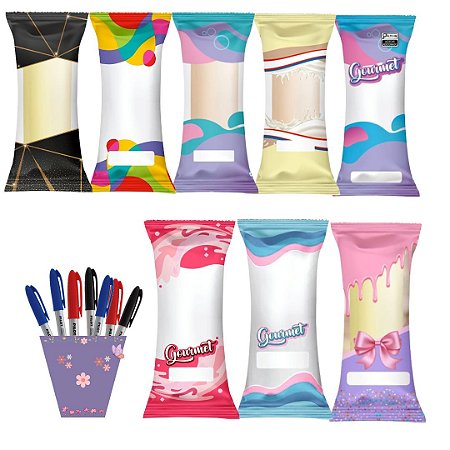 Kit Geladinho: 250 Embalagens Higienicas + 1 Marcador Permanente Sacole Juju Dindim Chup Chup