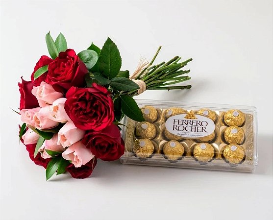 Buquê de 15 Rosas mista e Chocolates