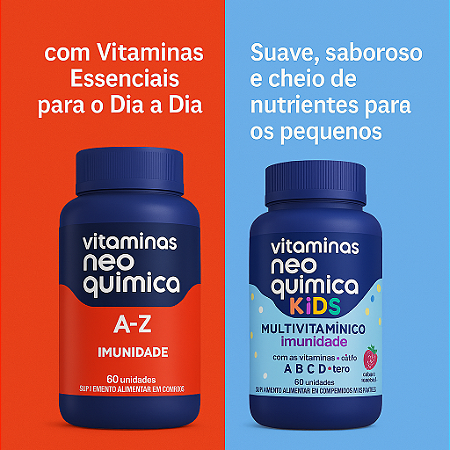 Combo Vitaminas Neo Quimica AZ Imunidade + Kids Multivitaminico Imunidade com 60 cápsulas cada - Imunidade para toda família