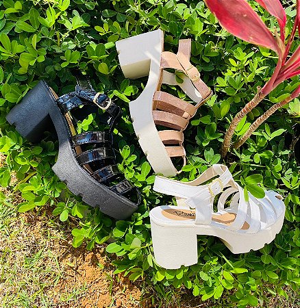 Sandália Aranha Feminina Salto Alto Tratorado Tamanco 7cm