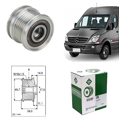 Polia Alternador 12V 120A 6Pk Roda Livre Mb Sprinter 311 415 515 Om651 2.0 2.2 2011/2018 535005010 INA 6111550315