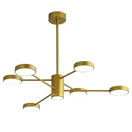 Lustre Galáxia Led Pendente Moderno Bivolt 6 Hastes Luminaria Teto Dourado Brin