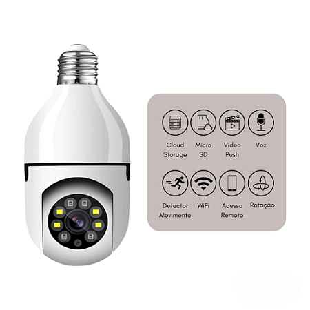 Camera Lâmpada Wifi Ip Segurança Panorâmica Giratória 360 1080P com Visão