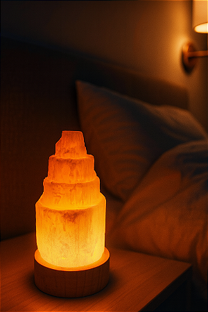 Torre Luminária de Selenita Laranja - Iluminação e Energia Positiva