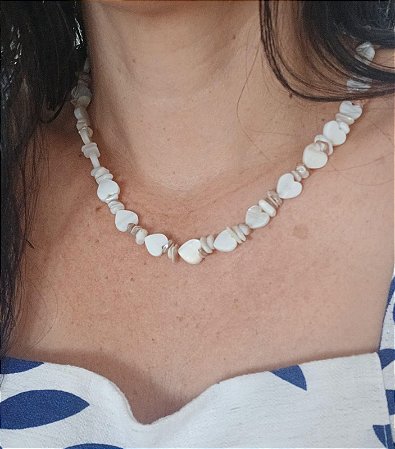 Conjunto de Colar e pulseira Choker em Madre Pérola