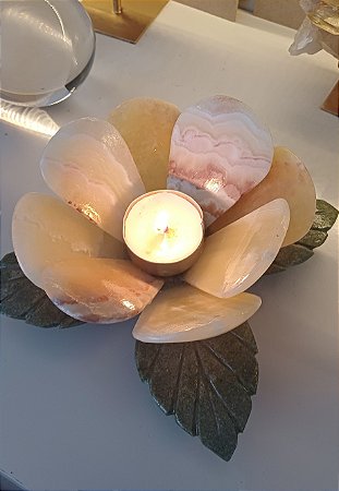 Porta Velas de Calcita Laranja Decorativo