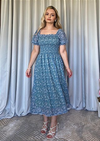 Vestido Midi Anne Liberty Verde Petróleo