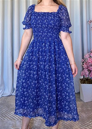 Vestido Midi Anne Liberty Azul Marinho