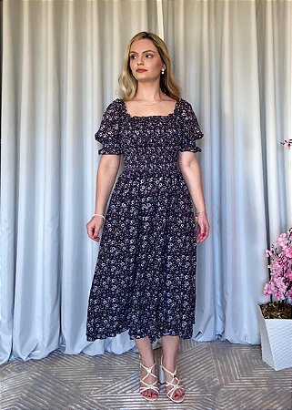 Vestido Midi Anne Liberty Preto