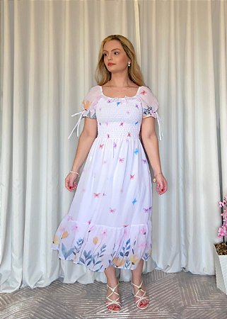 Vestido Midi Sofia Branco Borboletário