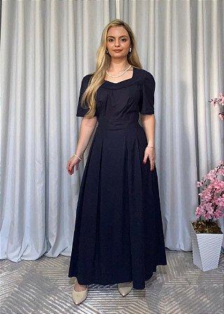 Vestido Supermidi Clarissa Azul Marinho