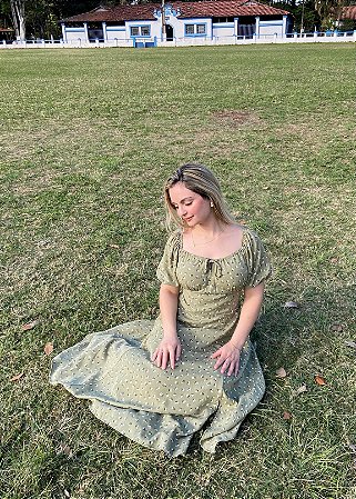 Vestido Supermidi Bela Floral Liberty Verde