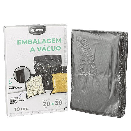 Saco a Vácuo Gofrada Cetro Preto 20x30cm - 20 Unidades - Protege da luminosidade