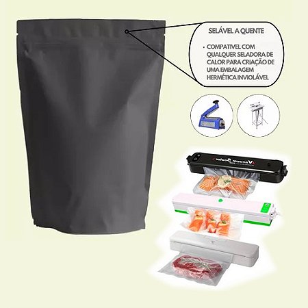 Saco Preto Stand Up Pouch C/ Zíper  21x30 com 10un