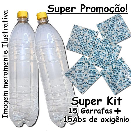 Kit com 15 garrafas pets 2L + 15 Absorvedor de oxigênio Ageless de 300cc potente