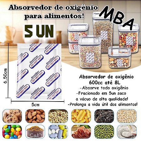 ABSORVEDOR DE OXIGÊNIO 600CC até 8L, kit c/ 5un