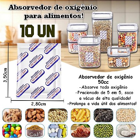 Absorvedor de Oxigênio 50cc kit c/ 10un uso até 500ml
