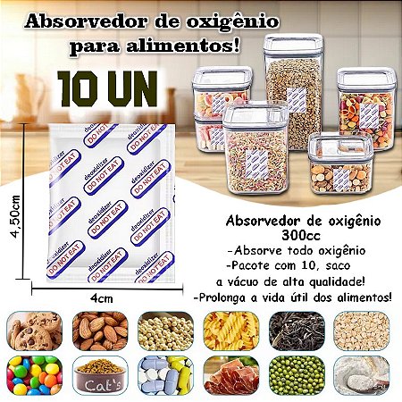 Absorvedor de Oxigênio 300cc kit c/ 10un uso até 4L fracionado com 5un