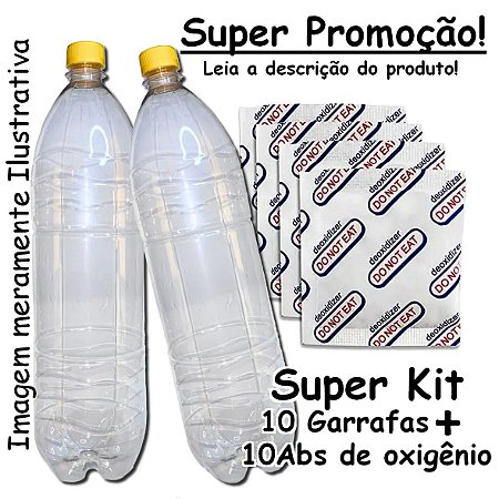 Kit com 10 garrafas pets 2L + 10 Absorvedores de oxigênio AbsorKing de 300cc potente