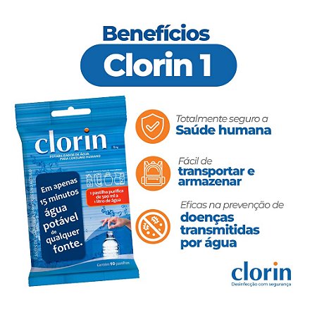 Clorin 1 Purificador de água em Pastilhas c/10 unidade até 10 litros