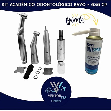 KIT ACADEMICO ODONTOLOGICO KAVO SÉRIE 636 CP COM LED + LUBRIFICANTE UNISPRAY KERR