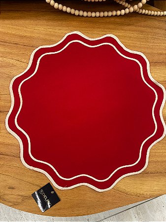 Americano Redondo Vermelho Bordado Marfim