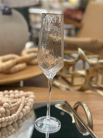 Taça Champanhe Cristal Chumbo Ouro