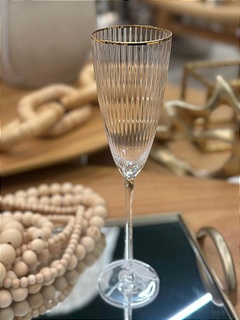 Taça Champanhe Vidro Dourada Lines