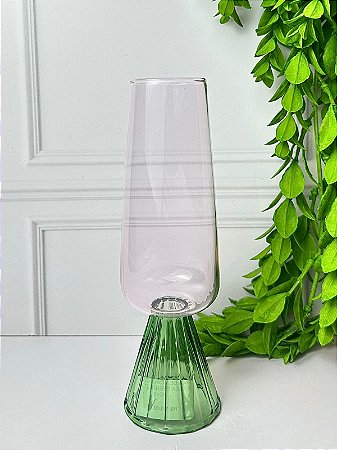Taça Vidro Bojuda Rosa e Verde 270ml