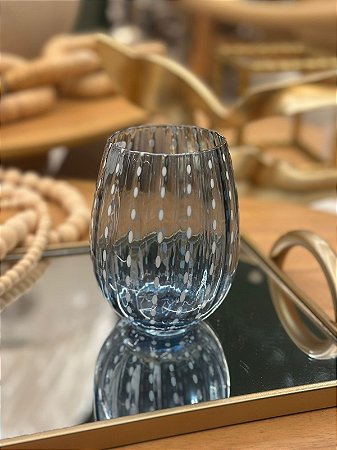 Copo Vidro Azul c/ Detalhe Branco
