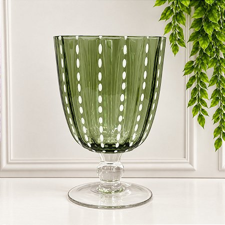 Taça Vidro Verde c/ pontilhado Branco