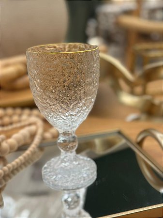 Taça Água Cristal Martelado Ouro