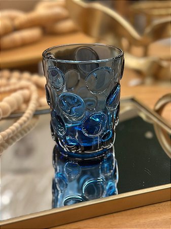 Copo Vidro Textura Bolha Azul 300ml