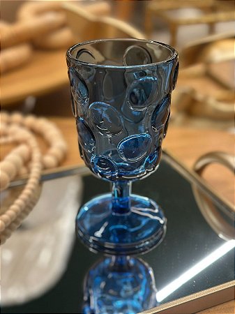 Taça Vidro Textura Bolha Azul