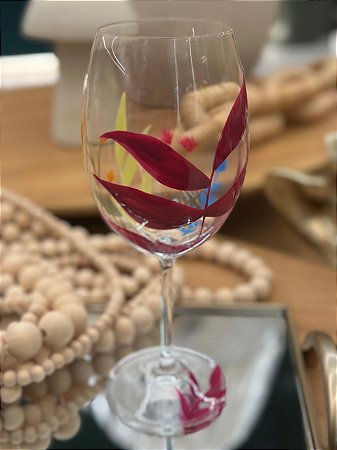Taça Vinho Cristal Folhas Roxas