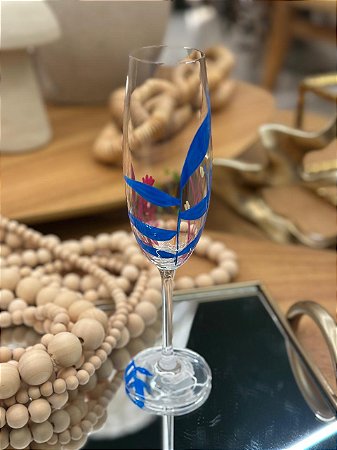 Taça de Champanhe Cristal Folhas Azuis