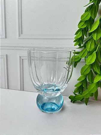 Taça Vidro Transparente Base Azul 250ml