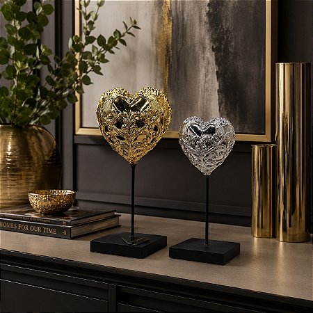 Escultura Decorativa Coração Prata 25 cm