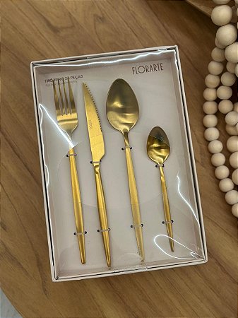 Faqueiro Inox Dourado Fosco 24 Peças