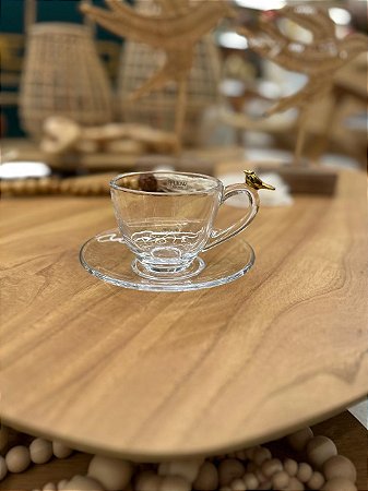 Xícara de Chá c/ Pires Golden Bird Cristal 180ml