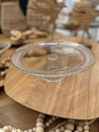 Prato c/ Pé Bolo Cristal fio Ouro Radial